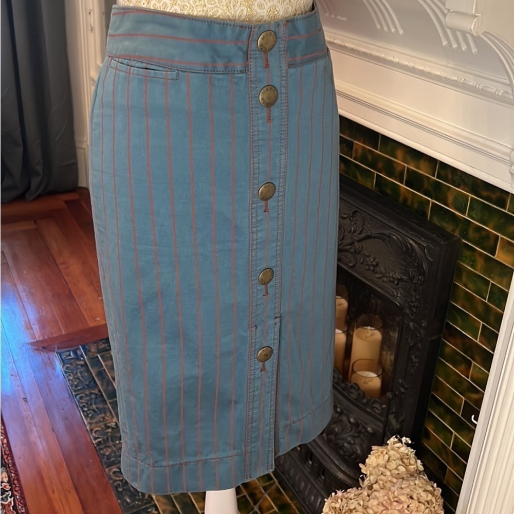 MARC JACBOS 100% Cotton Pin Stripe along Denim‎ Skirt Sz 2 - Picture 3 of 9